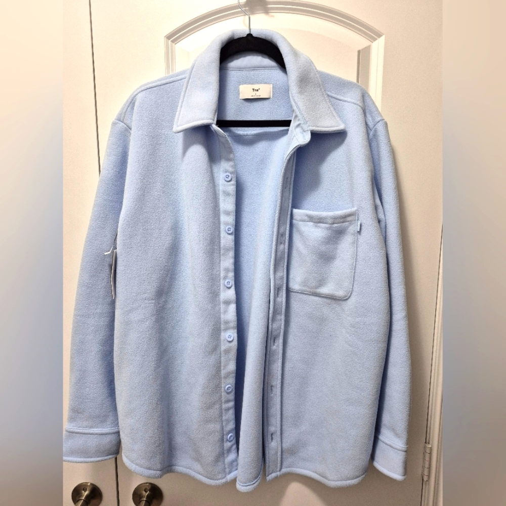 NWT Light Blue Button-Up Fleece Shirt, Pastel Blue, Large
